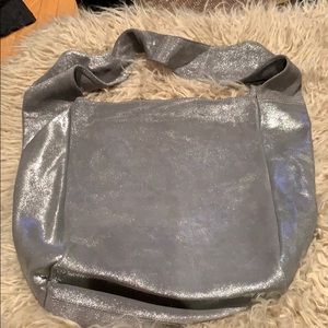 Monserat DeLucca shimmer shoulder bag, silver